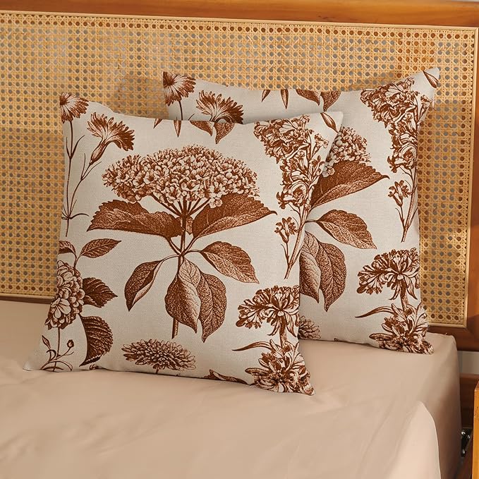 Orange Pillow Covers 20x20 Set of 2 Vintage Boho Floral Hydrangea Herbs Botanical Fall Throw Pillows Fall Outdoor Decoration Pillowcase Linen Farmhouse Cushion Case Decorative for Couch Sofa