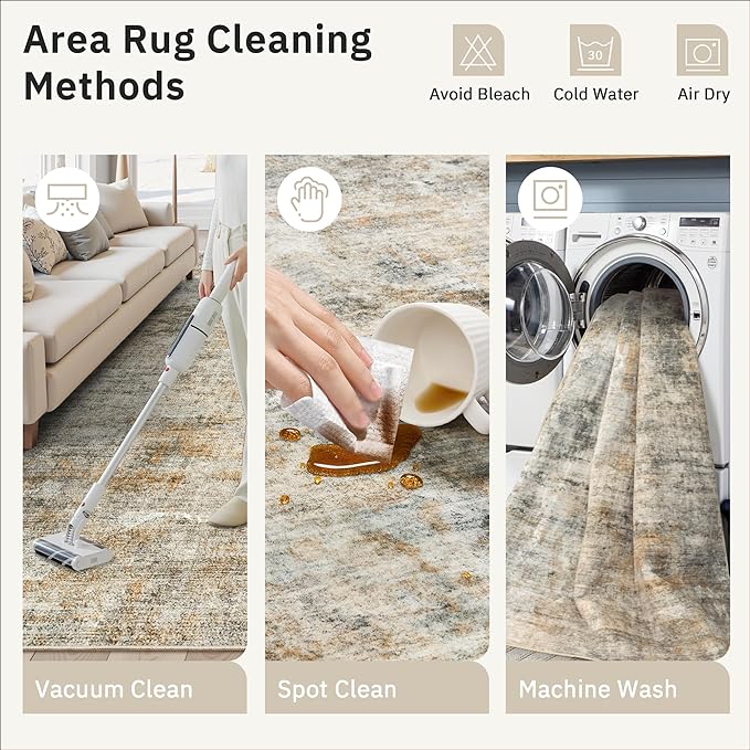 6x9 Abstract Area Rugs for Living Room 6 x 9 Washable Non Slip Low Pile Rugs for Bedroom Dining Room Foldable Thin Brown Grey