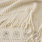 BATTILO HOME Beige Throw Blanket for Couch, Soft Chenille Knit Throws with Tassels for Home Decor, White Cream Throws for Bed Couch Cover, 60"x80"