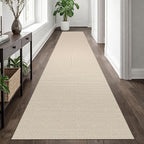 EARTHALL Woven Runner Rug 2.6x12 Ft Washable Runners for Hallways Extra Long Cotton Non Slip Rubber Backed Kitchen Runner Braided Indoor Floor Carpet for Entryway, Hall, Kitchen, Beige/Khaki
