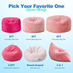 Hobestluk 3 in 1 Bean Bag Chair Giant Bean Bag Chairs for Adults with Chevron Plush Fur Cover Convertible Bean Bag Floor Cushion with Machine Washable Cover for Living Room (Plush Pink)