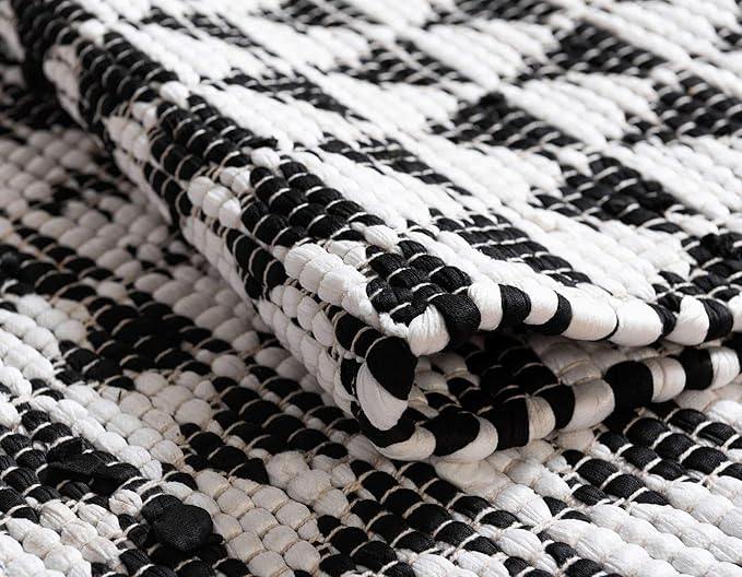 Unique Loom Chindi Jute Collection Area Rug (8' x 11' Rectangle, White Black)