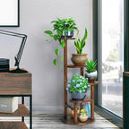 4 Tier Tall Plant Stand Indoor, Wood Corner Plant Shelf for Multiple Plants, Sturdy Oval Tiered Flower Pot Holder Display Rack for Living Room Balcony Patio,Carbonized Wood