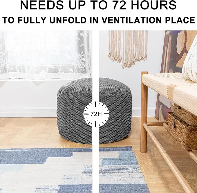 Pouf Ottoman Stuffed High Density Filler Velvet Floor Pouf Round Foot Stool 20 * 12 Inches Ottoman Foot Rest for Living Room, Home Decor (Dark Gray)