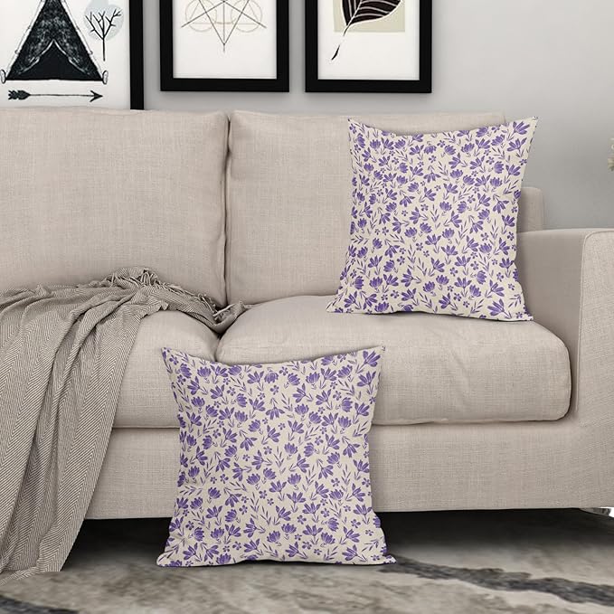 Purple Floral Pillow Covers 20x20 Set of 2 Vintage Rustic Old Style Cute Small Flower Purple Cream Print Decorative Outdoor Pillowcases Farmhouse Throw Cushion Case Decor for Couch Sofa Bed