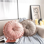 S SSOY Velvet Round Pillow - Ruffle Home Decoration, 13.7in