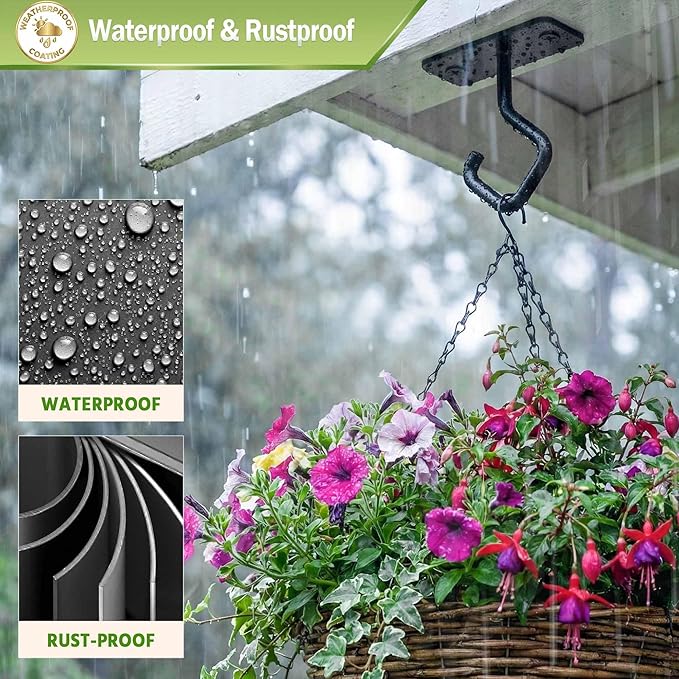 Ceiling Hooks for Hanging Plants - 2.5 Inch Iron Plant Bracket 8 Pack, Metal Plant Hanger Wall Hooks for Plants, Lanterns, Light, Wind Chimes, Indoor&Outdoor Decoration Black