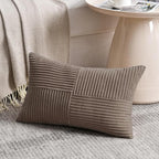 Fancy Homi Set of 2 Light Brown Lumbar Decorative Throw Pillow Covers 16x26 Inch for Living Room Bedroom Couch Bed Sofa, Soft Striped Corduroy Modern Rectangle Accent Cushion Case 65x40 cm