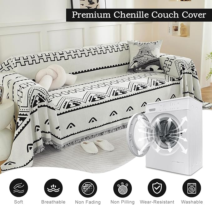 ROOMLIFE Couch Cover Blanket Loveseat Sofa Cover 2 Seat Sofa Slipcover Washable Chenille Sectional Couch Covers for 3 Cushion Couch Sofa Living Room Furniture Protector for Dogs, White 71"x118"