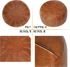 Thgonwid Unstuffed Moroccan Faux Leather Pouf Ottoman with Storage - Handmade Boho Chic Multi-Use Footrest for Living Room, Bedroom, Patio - Round Ethnic Floor Cushion & Decorative Accent, Brown