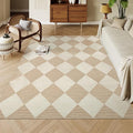 Beeiva Checkered Print 5x7 Washable Area Rugs for Bedroom, Non Slip Ultra Thin Beige Rugs for Living Room, Geometric Plaid Dorm Decor Soft Low Pile Carpet for Office Kids Room Classroom