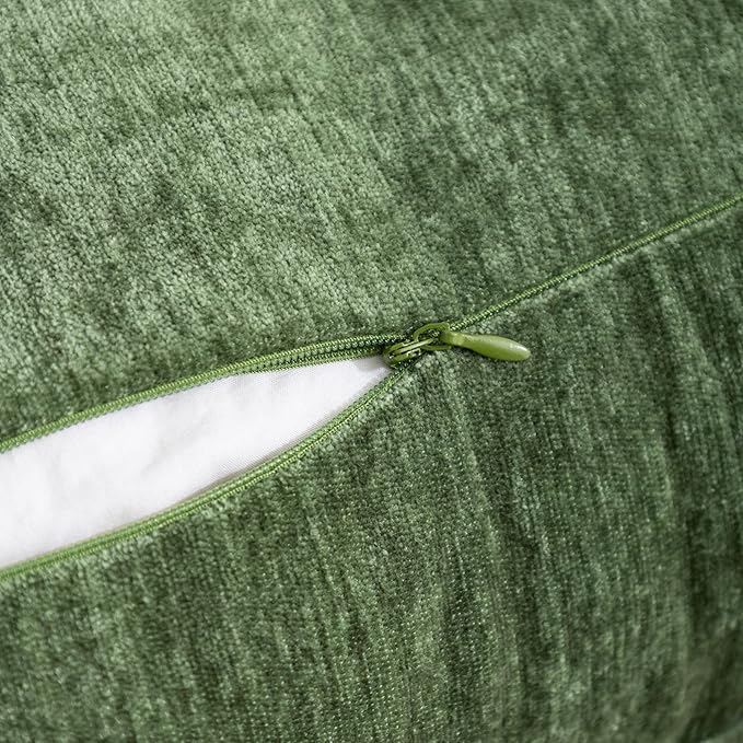Decorative Green Throw Pillow Covers Pack of 2, 18x18 in Chenille Soft Pillow Covers with Stitched Edge, Farmhouse Neutral Euro Decorative Pillows for Bed Couch Sofa Home Decor