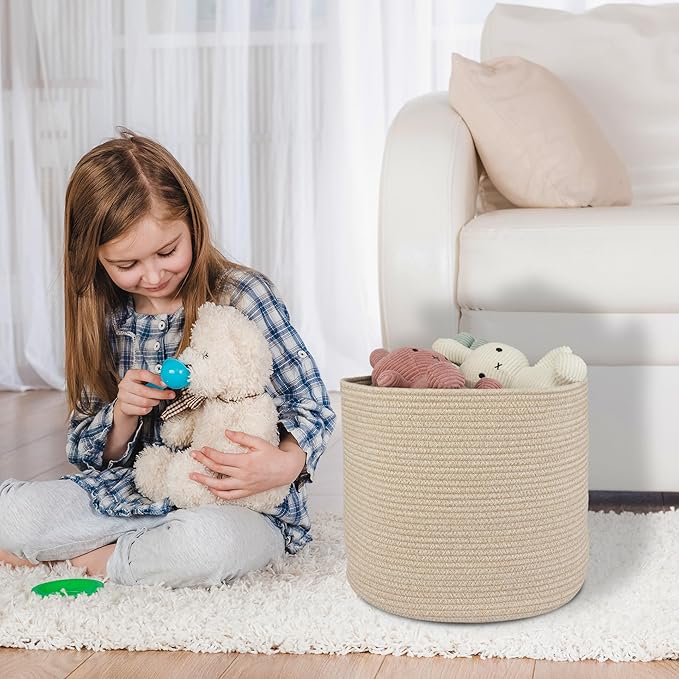 Cotton Rope Basket For Girls Boys Kids 16”X14” Baby Laundry Basket Nursery Bin Round Woven Baskets Organizer For Storage Toys Blankets Shoes Clothes oatmeal