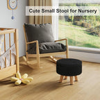 Black Storage Ottoman, Small Foot Stool Ottoman with Storage, Boucle Sherpa Foot Rest for Couch, Round Footstools with Soft Seat, Sturdy Wood Legs Stool for Living Room, Hallway, Desk
