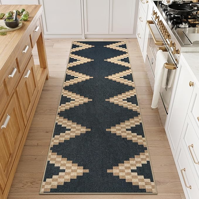 LIVEBOX Easy Jute Runner Rug for Entryway, 2x6 Runners Rug Kitchen Rugs Non Slip, Washable Black and Tan Boho Indoor Runner Rugs for Laundry Room Bedroom, Carpet Runners for Hallway 6ft