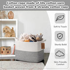 Goodpick Woven Storage Basket, Cotton Rope Baskets with Handles, Toy Baskets Storage Kids, Blanket Basket for Living Room, Bedroom, Gray and White, 18 x 14 x 12 Inches