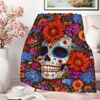 Sugar Skull Throw Blanket, Gift for Women and Men, Day of Dead Theme, Lightweight Fleece for Halloween Home Decor, Couch and Chair, 60x80 Inches