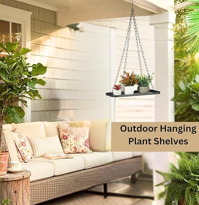Shinehola Hanging Planters for Indoor Outdoor Plants (Length - 15.5"), Plant Hanger Indoor | Large Metal Hanging Plant Holder, Hanging Planter Shelf, No Plant/Pot Included (Black, 1-Tier)
