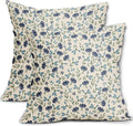 Green Teal Navy Blue Floral Pillow Covers 22x22 Set of 2 Vintage Rustic Old Style Cute Small Flower Print Decorative Outdoor Pillowcases Farmhouse Throw Cushion Case Decor for Couch Sofa Bed