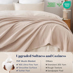 PHF 100% Cotton Muslin Blanket King Size 108"x90", 4-Layer Lightweight Gauze Throw, Breathable Cloud-Soft Minimalist Blanket for Bed, Couch, Camping & Baby, Dusty Pink, Ideal Gift