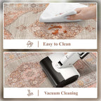 Collive Boho Kitchen Mats for Floor Cushioned, Anti Fatigue Waterproof Kitchen Rug Set of 2 Non Skid Comfort Standing Mat for Office, Sink, Laundry, 17.3"x29"+17.3"x47"(Coral & Greige)