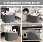 Goodpick Storage Basket, Rectangle Dirty Clothes Baskets for Laundry, Woven Basket for Living Room, Extra Large Cotton Rope Baskets for Toys, Blankets, 23.6" x 15.7" x 13.8", Dark Gray