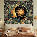 Apdidl Sun and Moon Hippie Decor Tapestry for Bedroom, Boho Hippy Mystic Floral Tapestries Wall Hanging Aesthetic, Vintage Mandala Plants Moon Cute Backdrop Wall Decor for Living Room Dorm 60"X79"