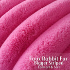 FUTEI Hot Pink Decorative Throw Pillow Covers 22x22 Inch Set of 2, Square Soft Faux Rabbit Fur Thick Striped Cushion Cover,Spring Home Decor for Couch Bed Living Room