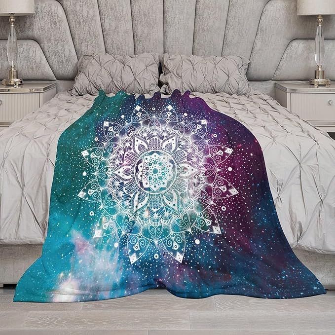 Hippie Mandala Throw Blanket Bohemian Galaxy Space Indian Medallion Trippy Aesthetical Blanket for Sofa Bed Couch Chair Or Dorm 60"x80"