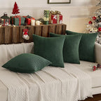 MIULEE Boho Farmhouse Throw Pillow Covers 18x18 Inch Set of 4 Soft Neutral Covers Christmas Dark Green Corduroy Couch Pillowcases Home Decor for Sofa Living Room Bed