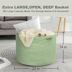 Extra Large Green Basket, 22" X 22" X 14" Woven Cotton Rope Baskets for Blankets, Nursery Laundry Basket, Cute Kids Toy Storage Bin, Green Living Room Bedroom Decor Baskets for Organizing