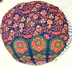 CRAFT KALA Mandala Floor Pillow Cushion Cover Seating Throw Cover Hippie Decorative Bohemian Ottoman Pouf Pom Pom Pillow Cases Boho Indian Cotton Living Room Home Décor 24" Round Set Of 2 Multi Mirchi