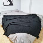 LOMAO Knitted Throw Blanket with Tassels Bubble Textured Lightweight Throws for Couch Cover Home Decor (Black, 50x60)