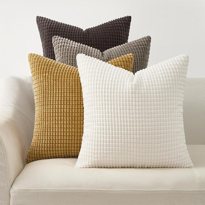 Topfinel 4 Packs Brown Decorative Throw Pillow Covers 18x18 Inch for Living Room Couch Bed, Modern Rustic Modern Home Decor, Soft Corduroy Small Bulge Accent Square Cushion Case 45x45 cm(Rust,Orange)