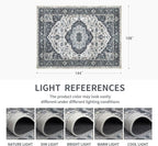9x12 Vintage Washable Area Rug for Living Room,Low Pile Non Slip Carpet Non-Shedding Large Area Rug Soft Indoor Stain Resistant Rug Floral Print Mat for Bedroom Dining Room Blue Beige