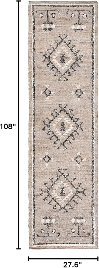 SAFAVIEH Kilim Collection Runner Rug - 2'3" x 9', Grey & Black, Handmade Flat Weave Jute, Ideal for High Traffic Areas in Living Room, Bedroom (KLM762F)