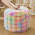LIFEREVO Faux Rabbit Fur Round Inflatable Pouf Ottoman, 20" X 16" Waffle Bubble Floor Poufs Foot Stool Rest Anti-Slip Living Room Bedroom, Tie Dye Furry Foldable Ottoman Seat Home Decor, Rainbow