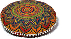 CRAFT KALA 22" Floor Pillows Cover for Sitting, Large Meditation Cushions Cover for Adults, Bohemian Mandala Round Pouf Seating Ottoman Cover for Outdoor Yoga and Living Room New Blue Ombre