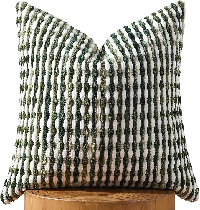 AmHoo Boho Chenille Pillow Cover Decorative Tufted Pillowcase for Couch Bed Sofa Bedroom Living Room Modern 20 x 20-Inch Sage Green