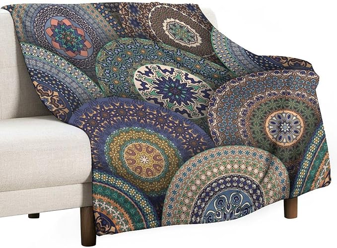 Indian Bohemian Throw Blanket Mandala Design Colorful Boho Floral Pattern Paisley Blanket for Sofa Bed Couch Chair Or Dorm 40"x50"