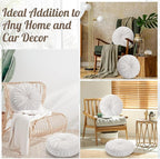 4 Pcs Round Throw Pillows 15 Inch Decorative Velvet Pleated Pumpkin Pillows Boho Floor Pillow with Center Button for Living Room Couch Chair Bed Sofa Home Decoration (Ivory)