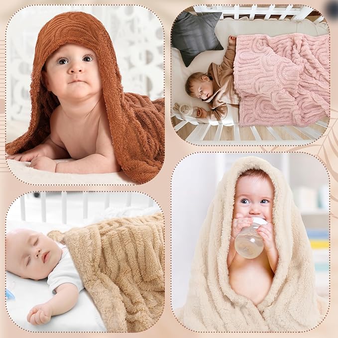 4 Pcs Soft 3D Boho Baby Blanket Unisex Newborn Toddler Receiving Blanket for Crib Stroller Use Nursery, 32" x 24", Gift for Baby Shower Girls Boys (Rainbow)