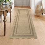 LIVEBOX Scalloped Washable 2x6 Kitchen Runner Rug, Easy Jute Geometric Tan Rugs for Entryway, Indoor Outdoor Non Slip Rug Farmhouse Modern Carpet Door Mat for Porch Bedroom Laundry Room Hallway
