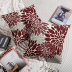 Burgundy Grey Gray Pillow Covers 20X20 Inch Set of 2, Dahlia Flower Spring Summer Floral Cream Decorative Throw Pillow Covers Outdoor Modern Farmhouse Cushion Case for Home Couch Sofa Bed Decor