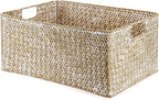 Hipiwe Seagrass Storage Basket Bin Rectangular Handwoven Wicker Storage Box with Handle Opened Baskets Box for Shelf Organizing Closet Bathroom, 15.7" L x 11.8" W x 7.5" H