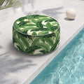 Indoor/Outdoor Inflatable Ottoman, All Weather Ottoman Pouf D31 x H14 inch, Round Foot Rest Portable Footstool for Patio, Garden, Porch, Home, Swaying Palms Green