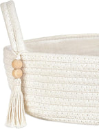 Mkono Small Storage Basket for Toilet Tank Top Boho Bathroom Decor Woven Rope Toilet Paper Tray Organizer for Shelf Bedroom Living Room, White, 1 Pack, 13" L x 6" W