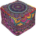 CRAFT KALA Large Hippie Mandala Meditation Floor Ottoman Pillow Cushion Pouf Cover Square Poufs Cover Bohemian Floor Cushion Cover Outdoor Fireplace Living Room Decor 22X22X14 inches, New Pink Ombre