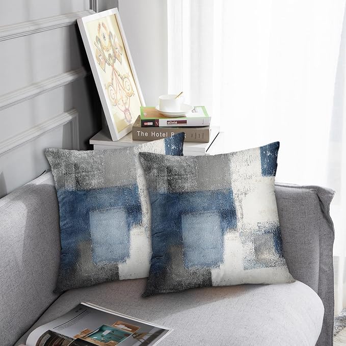 Britimes Throw Pillow Covers Modern Home Art Decor, 20 x 20 Inches Set of 2 Pillow Cases Decorative, Abstract Oil Painting Pillowcases for Bedroom, Living Room, Cushion Couch Sofa, Navy Blue White