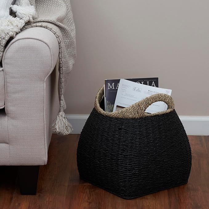 Household Essentials Handled Basket, Two Tone Seagrass and Paper Rope